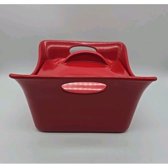 Rachael Ray 4 Quart Red Baking Dish w/ Lid Deep Square Shape Built in Handles - Picture 4 of 12